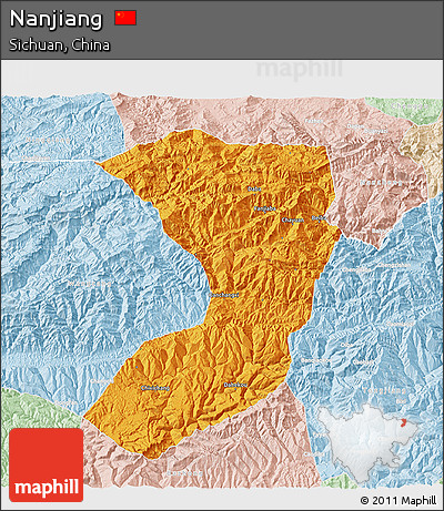 Political 3D Map of Nanjiang, lighten