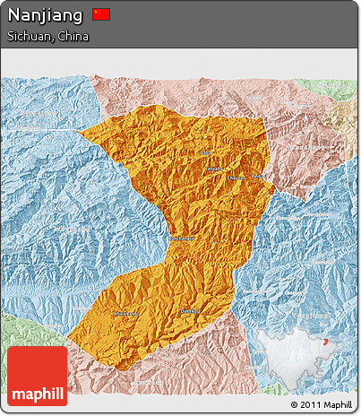 Political 3D Map of Nanjiang, lighten