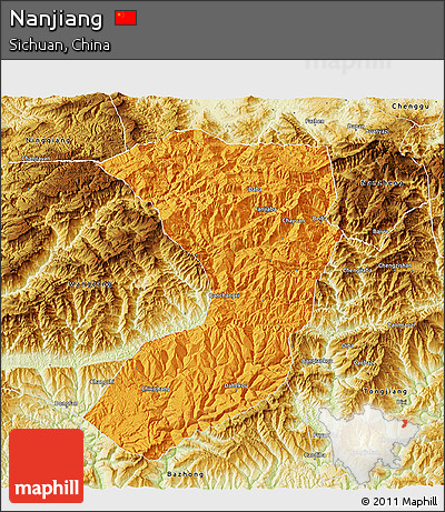 Political 3D Map of Nanjiang, physical outside