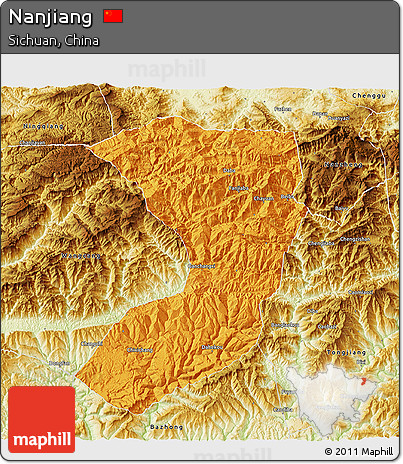 Political 3D Map of Nanjiang, physical outside