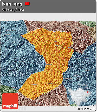 Political 3D Map of Nanjiang, semi-desaturated
