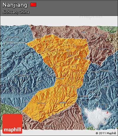 Political 3D Map of Nanjiang, semi-desaturated
