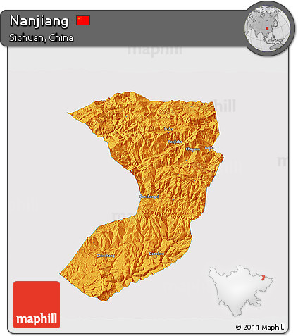 Political 3D Map of Nanjiang, single color outside