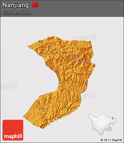 Political 3D Map of Nanjiang, single color outside