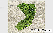 Satellite 3D Map of Nanjiang, shaded relief outside
