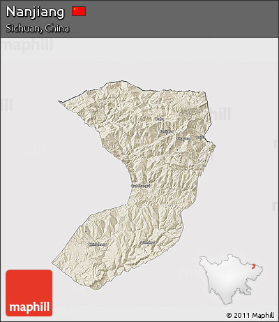 Shaded Relief 3D Map of Nanjiang, cropped outside