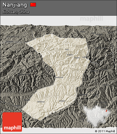 Shaded Relief 3D Map of Nanjiang, darken