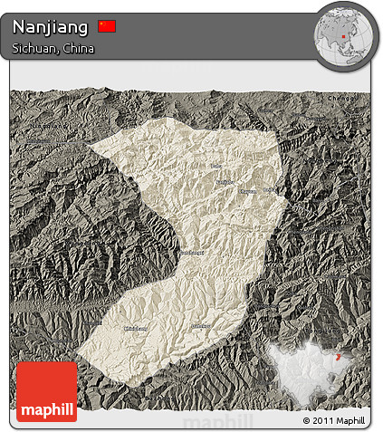 Shaded Relief 3D Map of Nanjiang, darken