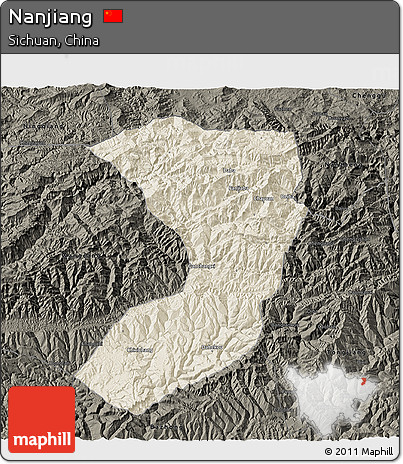 Shaded Relief 3D Map of Nanjiang, darken