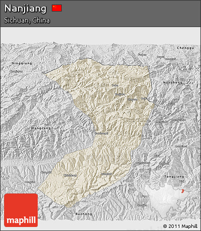 Shaded Relief 3D Map of Nanjiang, desaturated