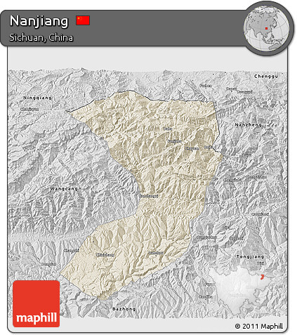 Shaded Relief 3D Map of Nanjiang, desaturated