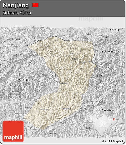 Shaded Relief 3D Map of Nanjiang, desaturated