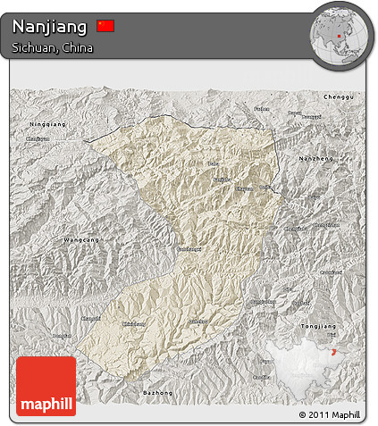 Shaded Relief 3D Map of Nanjiang, semi-desaturated