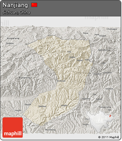 Shaded Relief 3D Map of Nanjiang, semi-desaturated
