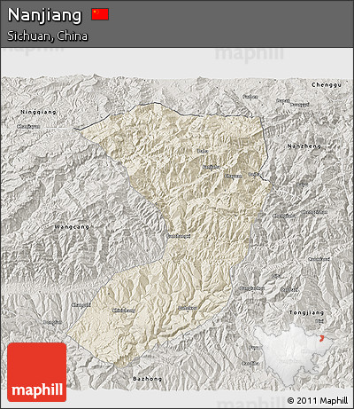 Shaded Relief 3D Map of Nanjiang, semi-desaturated