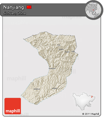 Shaded Relief 3D Map of Nanjiang, single color outside