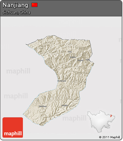 Shaded Relief 3D Map of Nanjiang, single color outside