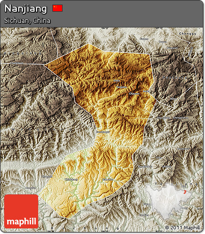 Physical Map of Nanjiang, semi-desaturated