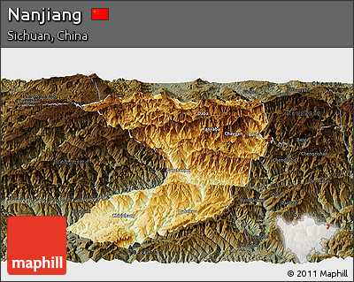 Physical Panoramic Map of Nanjiang, darken