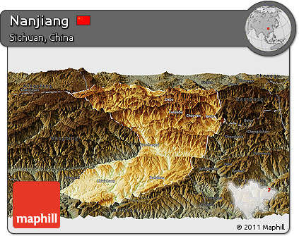 Physical Panoramic Map of Nanjiang, darken