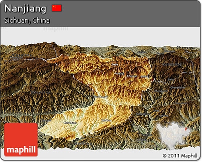 Physical Panoramic Map of Nanjiang, darken