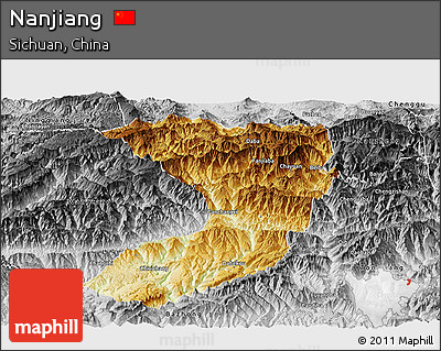 Physical Panoramic Map of Nanjiang, desaturated