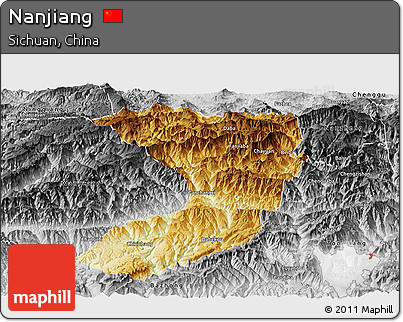 Physical Panoramic Map of Nanjiang, desaturated