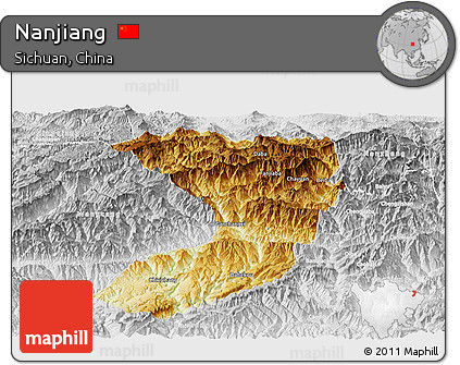 Physical Panoramic Map of Nanjiang, lighten, desaturated