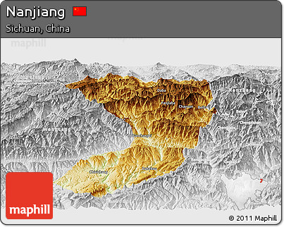 Physical Panoramic Map of Nanjiang, lighten, desaturated