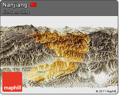 Physical Panoramic Map of Nanjiang, semi-desaturated
