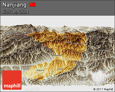 Physical Panoramic Map of Nanjiang, semi-desaturated