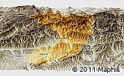 Physical Panoramic Map of Nanjiang, semi-desaturated