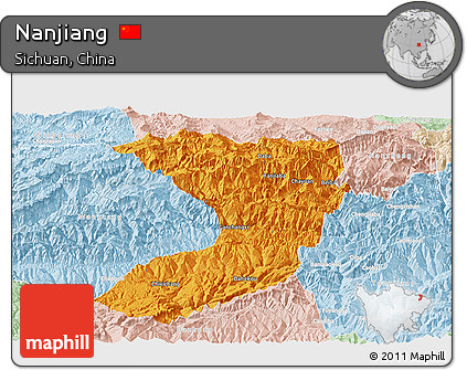 Political Panoramic Map of Nanjiang, lighten