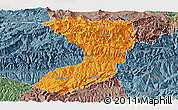 Political Panoramic Map of Nanjiang, semi-desaturated