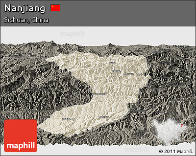 Shaded Relief Panoramic Map of Nanjiang, darken