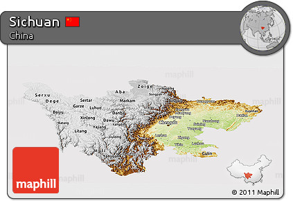 Physical Panoramic Map of Sichuan, cropped outside