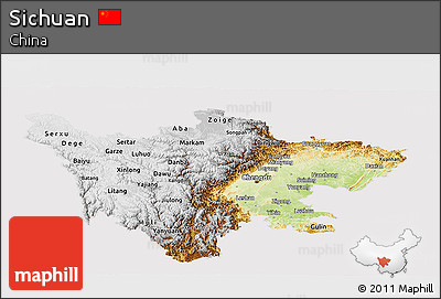 Physical Panoramic Map of Sichuan, cropped outside