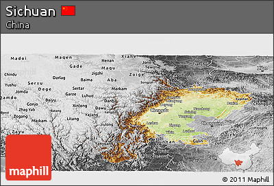 Physical Panoramic Map of Sichuan, desaturated