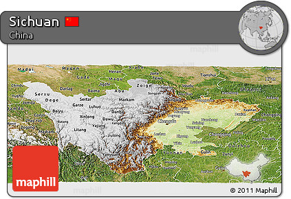 Physical Panoramic Map of Sichuan, satellite outside