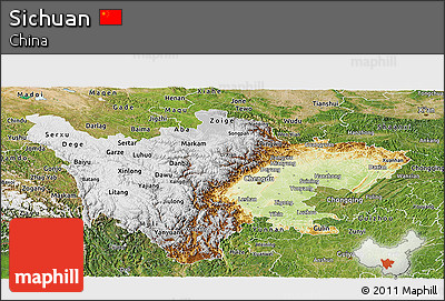 Physical Panoramic Map of Sichuan, satellite outside