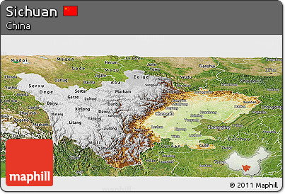 Physical Panoramic Map of Sichuan, satellite outside