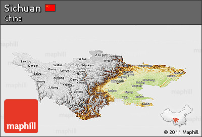 Physical Panoramic Map of Sichuan, single color outside