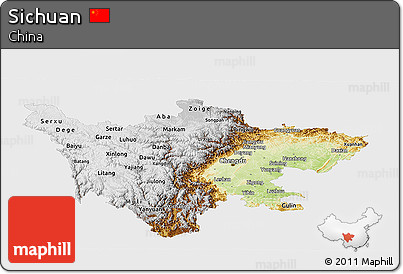 Physical Panoramic Map of Sichuan, single color outside