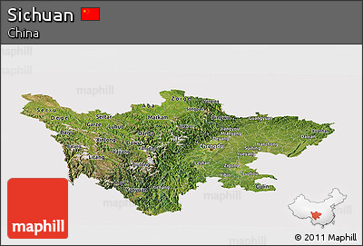 Satellite Panoramic Map of Sichuan, cropped outside