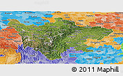 Satellite Panoramic Map of Sichuan, political shades outside