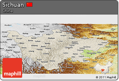 Shaded Relief Panoramic Map of Sichuan, physical outside