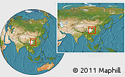 Satellite Location Map of Peng An, highlighted parent region, within the entire country