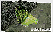 Satellite 3D Map of Peng Xian, darken, semi-desaturated