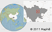 Savanna Style Location Map of Peng Xian, highlighted country, highlighted parent region, hill shading