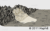 Shaded Relief Panoramic Map of Peng Xian, darken